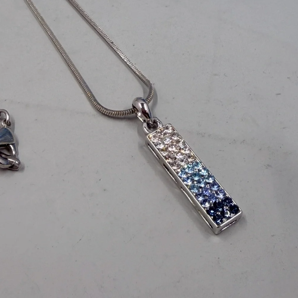 Crystal Ombré Pendant Silver Necklace with Blue Accents - Picture 3 of 4